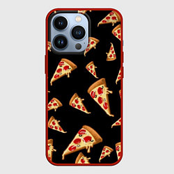 Чехол для iPhone 13 Pro Куски пиццы на черном фоне, цвет: 3D-красный