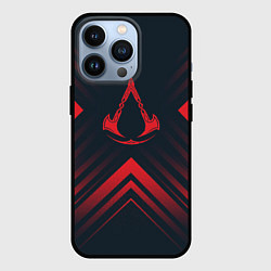 Чехол iPhone 13 Pro Красный символ Assassins Creed на темном фоне со с