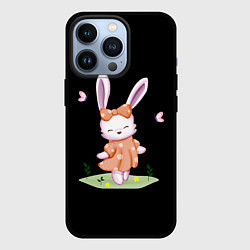 Чехол iPhone 13 Pro Крольчонок С Бантиком На Чёрном Фоне
