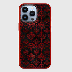 Чехол iPhone 13 Pro Красные классические узоры на черном фоне