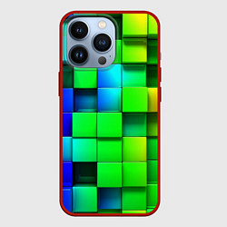 Чехол для iPhone 13 Pro Цветные неоновые кубы, цвет: 3D-красный