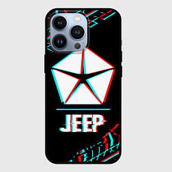 Чехол iPhone 13 Pro Значок Jeep в стиле glitch на темном фоне