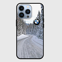 Чехол iPhone 13 Pro BMW - зимняя дорога через лес