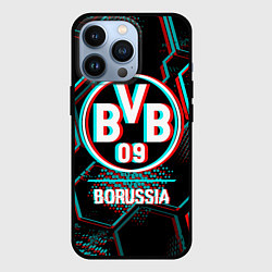 Чехол iPhone 13 Pro Borussia FC в стиле glitch на темном фоне