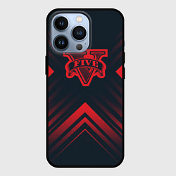 Чехол iPhone 13 Pro Красный символ GTA на темном фоне со стрелками
