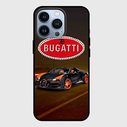 Чехол для iPhone 13 Pro Bugatti на ночной дороге, цвет: 3D-черный