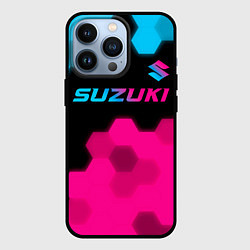 Чехол для iPhone 13 Pro Suzuki - neon gradient: символ сверху, цвет: 3D-черный