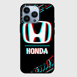 Чехол iPhone 13 Pro Значок Honda в стиле glitch на темном фоне