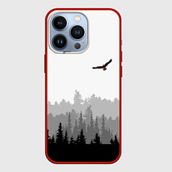 Чехол для iPhone 13 Pro Птицы над лесом, цвет: 3D-красный
