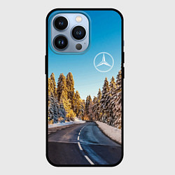 Чехол для iPhone 13 Pro Мерседес - зимняя дорога через лес, цвет: 3D-черный