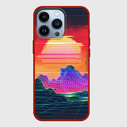 Чехол iPhone 13 Pro Синтвейв неоновые горы на закате