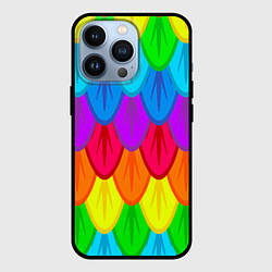 Чехол для iPhone 13 Pro Разноцветные перья, цвет: 3D-черный