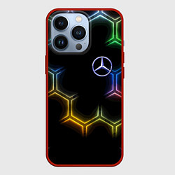 Чехол для iPhone 13 Pro Mercedes - neon pattern, цвет: 3D-красный