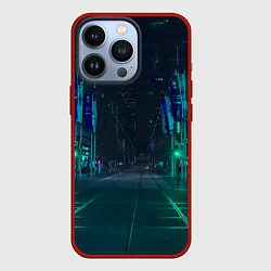 Чехол для iPhone 13 Pro Неоновая ночная улица, цвет: 3D-красный