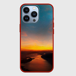 Чехол для iPhone 13 Pro Горная река на фоне заката, цвет: 3D-красный