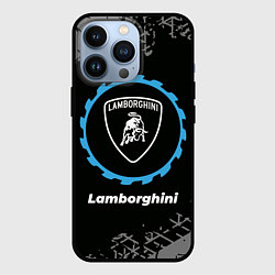 Чехол для iPhone 13 Pro Lamborghini в стиле Top Gear со следами шин на фон, цвет: 3D-черный
