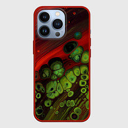 Чехол для iPhone 13 Pro Абстрактные красный песок и зелёные камни, цвет: 3D-красный