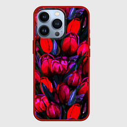 Чехол iPhone 13 Pro Тюльпаны - поле красных цветов