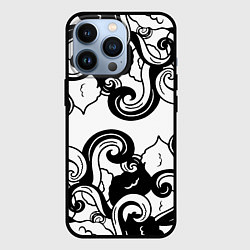 Чехол для iPhone 13 Pro Черные волнистые узоры на белом, цвет: 3D-черный