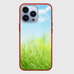 Чехол для iPhone 13 Pro Зелень и небо, цвет: 3D-красный