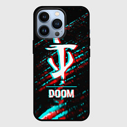 Чехол iPhone 13 Pro Doom в стиле glitch и баги графики на темном фоне