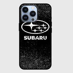 Чехол iPhone 13 Pro Subaru с потертостями на темном фоне