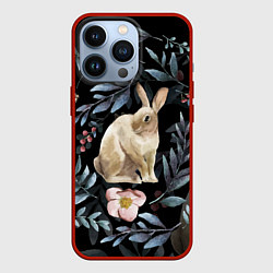 Чехол iPhone 13 Pro Новогодний кролик - Веточки и цветочки