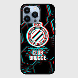 Чехол iPhone 13 Pro Club Brugge FC в стиле glitch на темном фоне