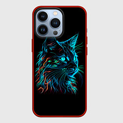 Чехол для iPhone 13 Pro Неоновый котик, цвет: 3D-красный