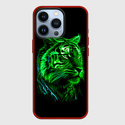 Чехол для iPhone 13 Pro Нейросеть: неоновый зелёный тигр, цвет: 3D-красный