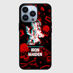 Чехол iPhone 13 Pro Iron Maiden rock glitch