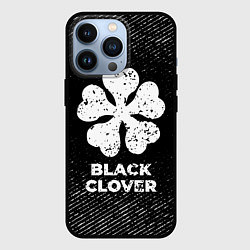 Чехол iPhone 13 Pro Black Clover с потертостями на темном фоне
