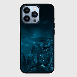 Чехол для iPhone 13 Pro Синий космос, горы и нло, цвет: 3D-черный