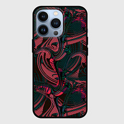 Чехол для iPhone 13 Pro Красно -зеленый темный абстрактный узор с разводам, цвет: 3D-черный