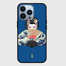 Чехол iPhone 13 Pro Японская гейша с большим веером