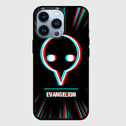 Чехол iPhone 13 Pro Символ Evangelion в стиле glitch на темном фоне