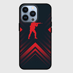 Чехол iPhone 13 Pro Красный символ Counter Strike на темном фоне со ст