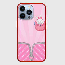 Чехол для iPhone 13 Pro Маленькая зайка в кармане, цвет: 3D-красный