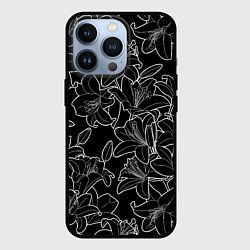 Чехол для iPhone 13 Pro Нежные цветы - лилии: черно белыи, цвет: 3D-черный