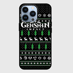 Чехол iPhone 13 Pro Новогодний свитер - Genshin impact