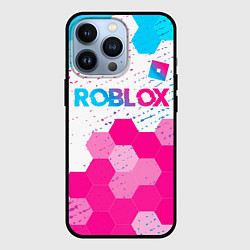 Чехол для iPhone 13 Pro Roblox neon gradient style: символ сверху, цвет: 3D-черный