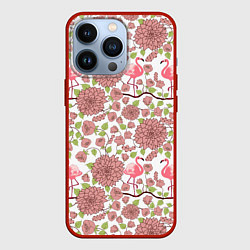 Чехол iPhone 13 Pro Фламинго и лотосы