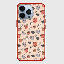 Чехол для iPhone 13 Pro Коты рисованные, цвет: 3D-красный