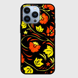 Чехол для iPhone 13 Pro Хохлома черный фон, цвет: 3D-черный