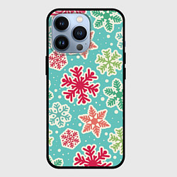 Чехол для iPhone 13 Pro Весёлые снежинки, цвет: 3D-черный