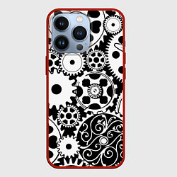 Чехол iPhone 13 Pro Шестеренки в черно-белом стиле