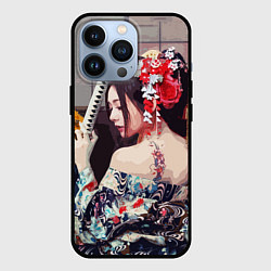 Чехол iPhone 13 Pro Японская девушка с самурайским мечом