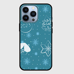 Чехол для iPhone 13 Pro Новогодние снежинки на голубом фоне, цвет: 3D-черный