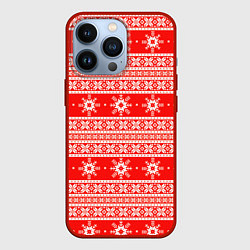 Чехол для iPhone 13 Pro New Year snowflake pattern, цвет: 3D-красный