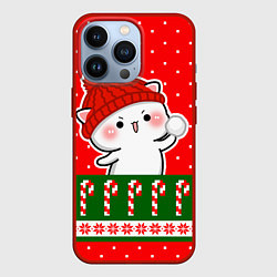 Чехол iPhone 13 Pro Белый котик - играет в снежки